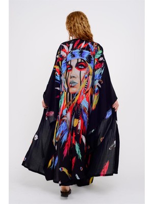 ÖZEL TASARIM ASTEK BASKILI BOHO KİMONO - KAFTAN