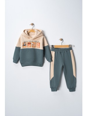 Hayvanlar Baskılı 3 Iplik Ikili Alt Üst Erkek Çocuk Polarlı Eşofman Takımı