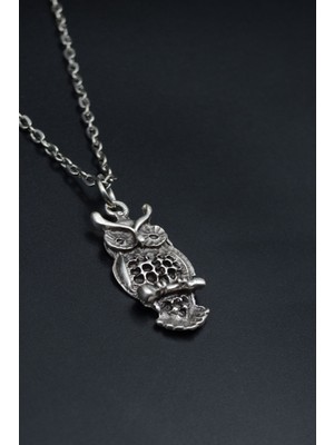 Minimal Baykuş  Gümüş Kaplama Unisex Düz Zincir Kolye kod 906