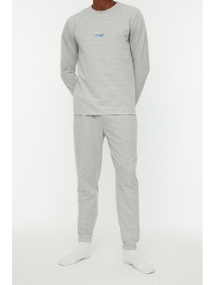 FRM Erkek Polyester Bisiklet Yaka Uzun Kol Regular Fit Baskılı Örme Pijama Takımı