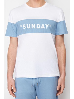 FRM Erkek  Pamuk Bisiklet Yaka Kısa Kol Regular Fit Slogan Baskılı Örme Şortlu Pijama Takımı