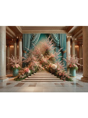 Venspor Klasik Salon ve Çiçekli Merdiven Temalı Stüdyo Fonu, 200X150CM Arka Plan