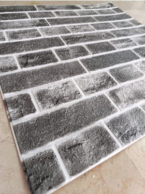 Güçlü 35X70 cm Kendinden Yapışkanlı Esnek Köpük Duvar Kağıdı Paneli 3D Boyutlu Tuğla Desen - Antrasit - 1 Adet