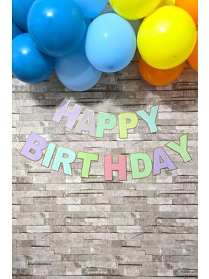 Pekshop Happy Birthday Banner Makaron Renkler Doğum Günü Süsü