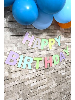 Pekshop Happy Birthday Banner Makaron Renkler Doğum Günü Süsü