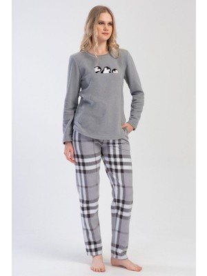 Kadın Polar Uzun Kol Gri Pijama Takım C0T6N0O304