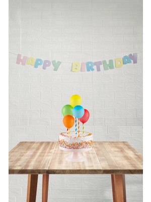 Pekshop Makaron Renkler Happy Birthday Banner Büyük Harfler Doğum Günü Duvar Süsü