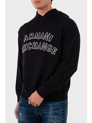 Armani Exchange Pamuk ve Yün Karışımlı Regular Fit Logolu Kapüşonlu Kazak Erkek Kazak 6DZM2Y ZM4NZ 1510