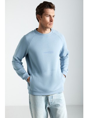 Naron Erkek Pamuk-Polyester Mavi Sweatshirt