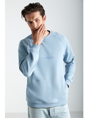 Naron Erkek Pamuk-Polyester Mavi Sweatshirt