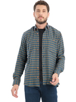 Varetta Erkek Yeşil Kareli Kışlık Yünlü Cepli Geniş Kesim Gömlek