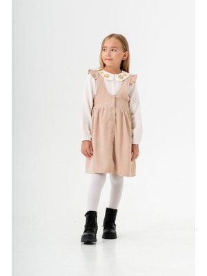 Miniğimin Cicileri Müslim Gömlekli Fitilli Kadife Elbise takım - Camel