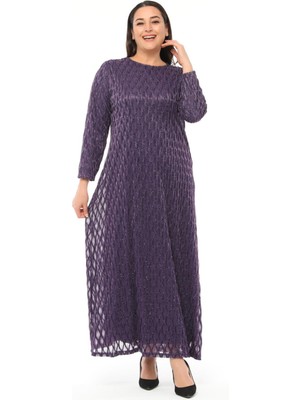 Mahide Kadın Astarlı Lüx Simli Tül Kumaş  Büyük Beden Anne Abiye Elbise