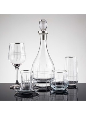 61 Parça 12 Kişilik Ekose Gümüş El Dekor Kesme Su Takımı