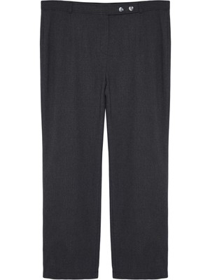 FRM Kadın Moda Büyük Beden Geniş Paça Regular Boy Dokuma Düz Kesim Paça ve Kemeri Düğmeli Kumaş Pantolon