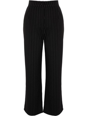 FRM Kadın Yeni Moda Büyük Beden Geniş Paça Uzun Boy Dokuma Çizgili Kumaş Pantolon