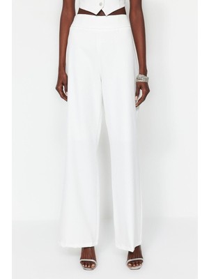 FRM Kadın Yeni Moda Geniş Paça Regular Boy Dokuma Bridal Pantolon