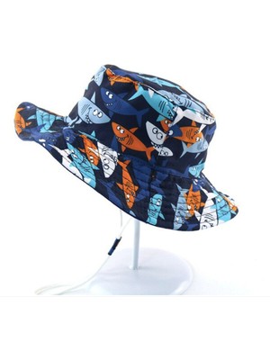 Uv Gunes Korumalı Şapka – UPF50 Laci Turuncu Mavi Kopekbaligi Sapka 4-8 Yas