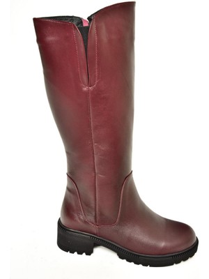 Fox Shoes Deri Bordo Kadın Çizme Düz Topuklu Günlük Kullanım İçin Şık Tasarım N654226103