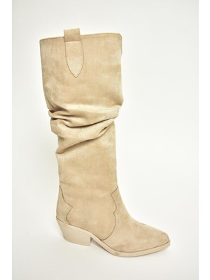 Fox Shoes T404401002 Ten Süet Büzgülü Kadın Çizme