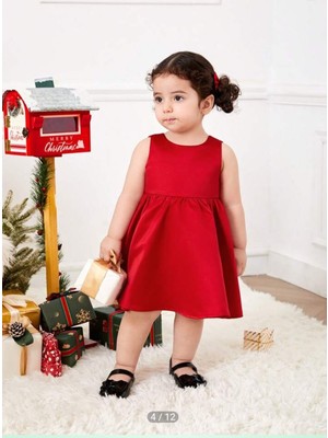 Kız Bebek Kırmızı Yılbaşı Doğum Günü Elbise Melek Modeli Elbise
