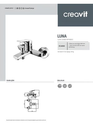 Creavit Luna Batarya Seti 3'lü Banyo - Lavabo - Evye