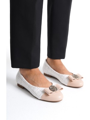 Mubiano MBSR2424-BJ Tüvit Kumaş Toka Detaylı Kadın Bej Babet