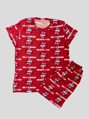 Elmas Kids Kız Çocuk %100 Pamuklu Kırmızı Fiyonk Kalp Kedi Desenli Kısa Kollu Şortlu Yazlık Pijama Takımı