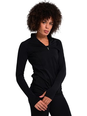 Sportive Almeria Midlayer Kadın Siyah Koşu Sweatshirt Uzun Kol Rahat Kalıp Ek Özellikler