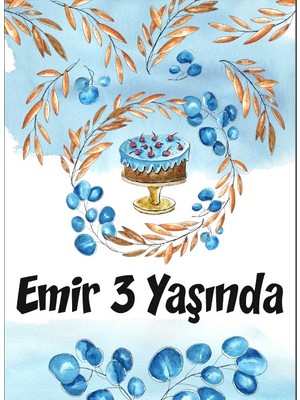 Mavi Pasta Temalı Doğum Günü Afişi 70X100 cm