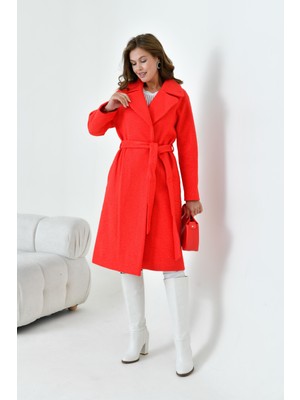 FTZ Women Kadın Geniş Yaka Kaban  Kırmızı 30627