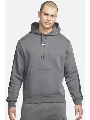 Nike Sportwear Men's Fleece Pullover Hoodie Grey Erkek Şardonlu Kapüşonlu Sweatshirt Gri