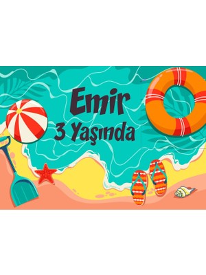 Deniz Kum Temalı Doğum Günü Afişi 35X50 cm