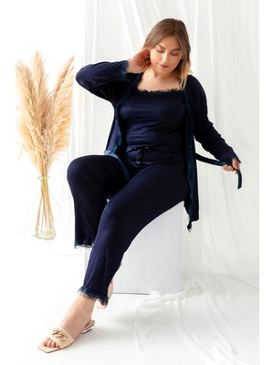 Sabahlıklı Dantel Detaylı Büyük Beden Pegasus Kadın Pijama Takımı-Çeyizlik Takım