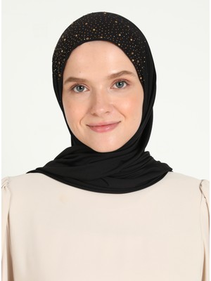 ST015-MİKRO Taşlı Scarfs Hijab 01 Siyah-Gold