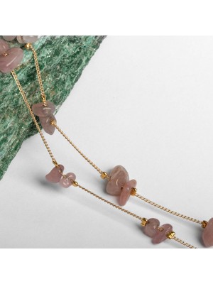 Paleo Pembe Kuvars Taşlı Doğal Taş Kolye