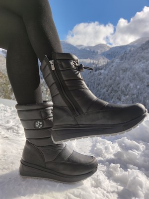 Çiğdem Kundura Kar Botu Siyah - Gritaban Dış Materyal ile Kısa Topuklu 37 Model - Kar 11