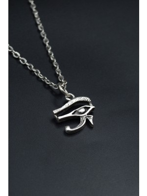Minimal Horos'un - Ra'nın Gözü  Gümüş Kaplama Unisex Düz Zincir Kolye kod 892