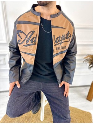 Deri Ceket Bomber Ceket Deri Mont Oversize Fermuarlı Cepli Kolej Ceket