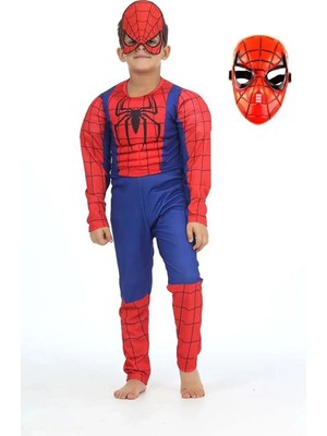 Spiderman Kostümü Kaslı Çocuk 2 Maskeli Örümcek Adam Kaslı Kostümü Maskeli Parti Kıyafeti