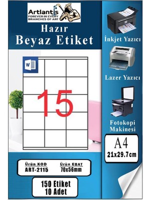 Artlantis A4 Hazır Etiket 70X56 mm 10 Sayfa 1 Paket 15 Li Kendinden Yapışkanlı Fotokopi Lazer Inkjet Kağıdı Yazıcılar Için Uyumlu