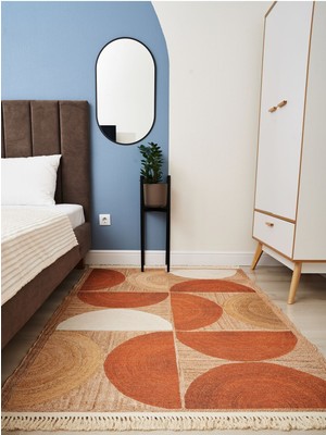 Cotton 3620 Jüt Kiremit Renginde Boho Stil Natural Pamuklu Dokuma Kilim