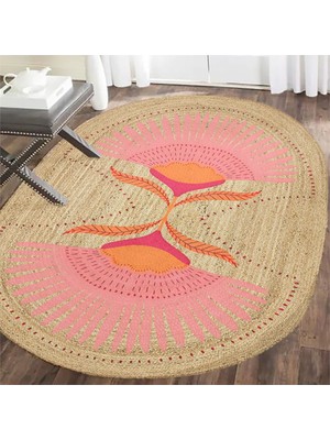 Kilim Home Boho 989 Jüt Hasır Etnik Desenli Oval Jüt Örme Hasır Natural Oval Halı