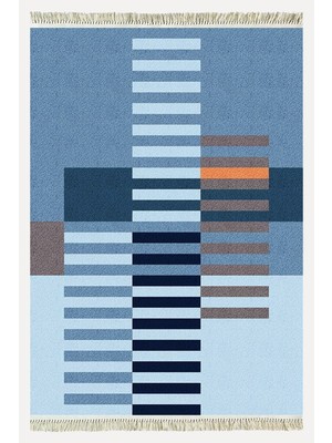 Cotton Kilim 81 Mavi Tonlarında  Etnik Boho Stil Pamuk Taban