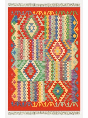 Cotton 85 Etnik Mercan Renk Vintage Boho Stil Pamuk Kilim