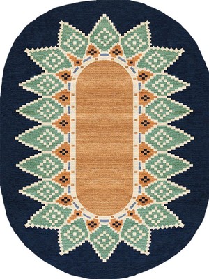 Kilim Home Boho 978 Jüt Hasır Etnik Desenli Oval Jüt Örme Doğal Hasır Natural Oval Halı