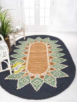 Kilim Home Boho 978 Jüt Hasır Etnik Desenli Oval Jüt Örme Doğal Hasır Natural Oval Halı