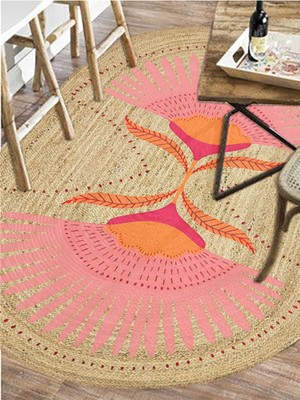 Kilim Home Boho 989 Jüt Hasır Etnik Desenli Oval Jüt Örme Hasır Natural Oval Halı