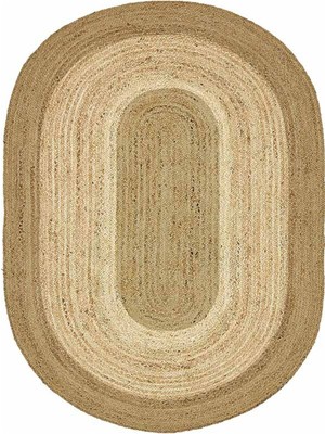 Kilim Home Boho 977 Jüt Hasır Etnik Desenli Oval Jüt Örme Hasır Natural Oval Halı