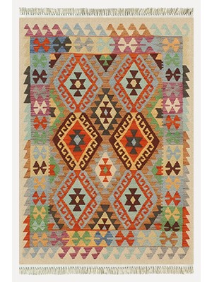 Cotton Kilim 84 Çok Renkli Etnik Boho Stil Pamuk Taban